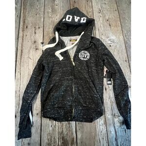 Special One International Black Space Dye Love Zip Up Hoodie Sweatshirt M